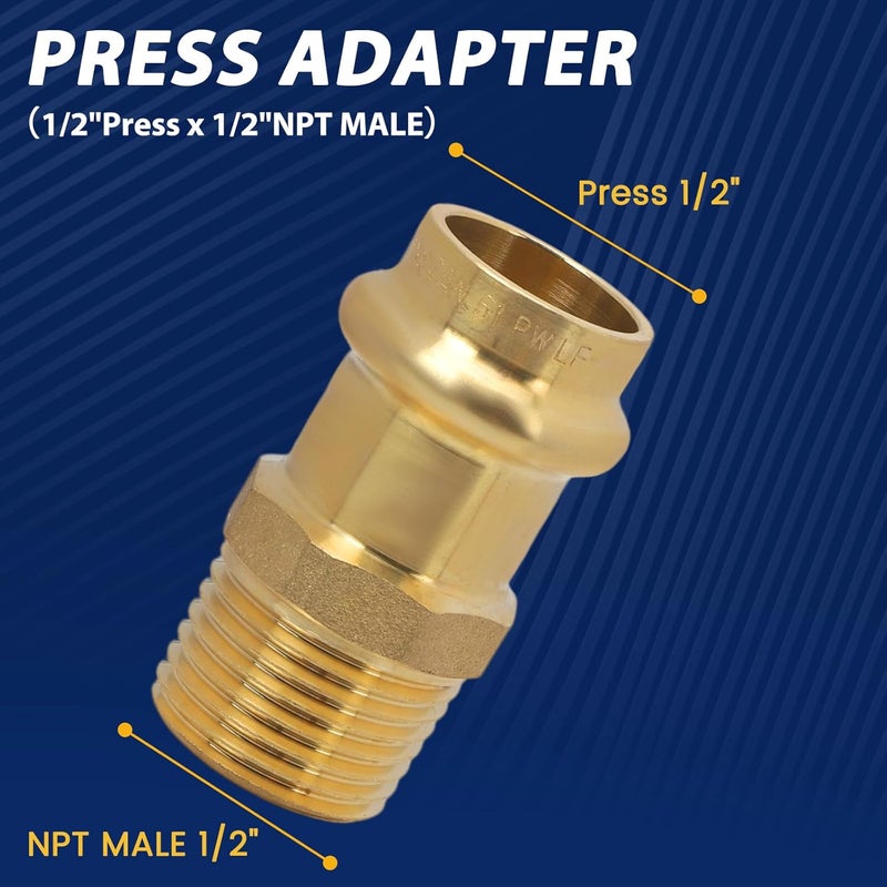 Abbiemo 10PCS 1/2 inch Propress x 1/2 inch NPT Male Adapter Pressure Copper Fitting ProPress Connect to Male NPT Pipe Lead-Free - Image 2
